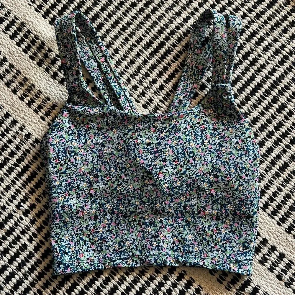 SAGE Collective Size XS Blue & Green Floral Print Sports Bra
